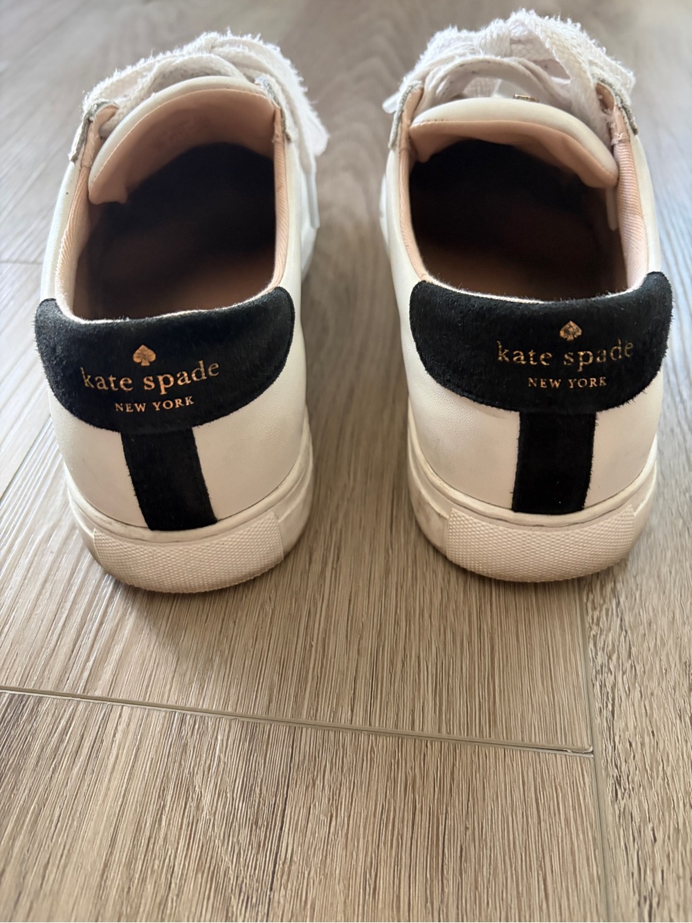 kate spade White Leather Athletic Sneakers with Black Spade on side - Picture 5 of 7